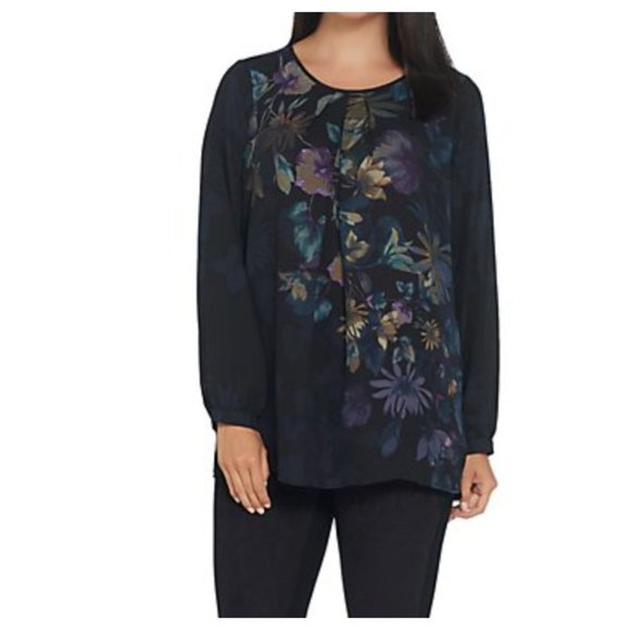 Linea Louis Dell'Olio Placement Print peasant top Orchid Size Medium - Picture 1 of 2